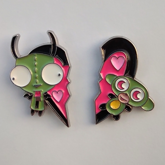 2/$10 Invader Zim Heart Split Enamel Pins Set - Picture 1 of 4